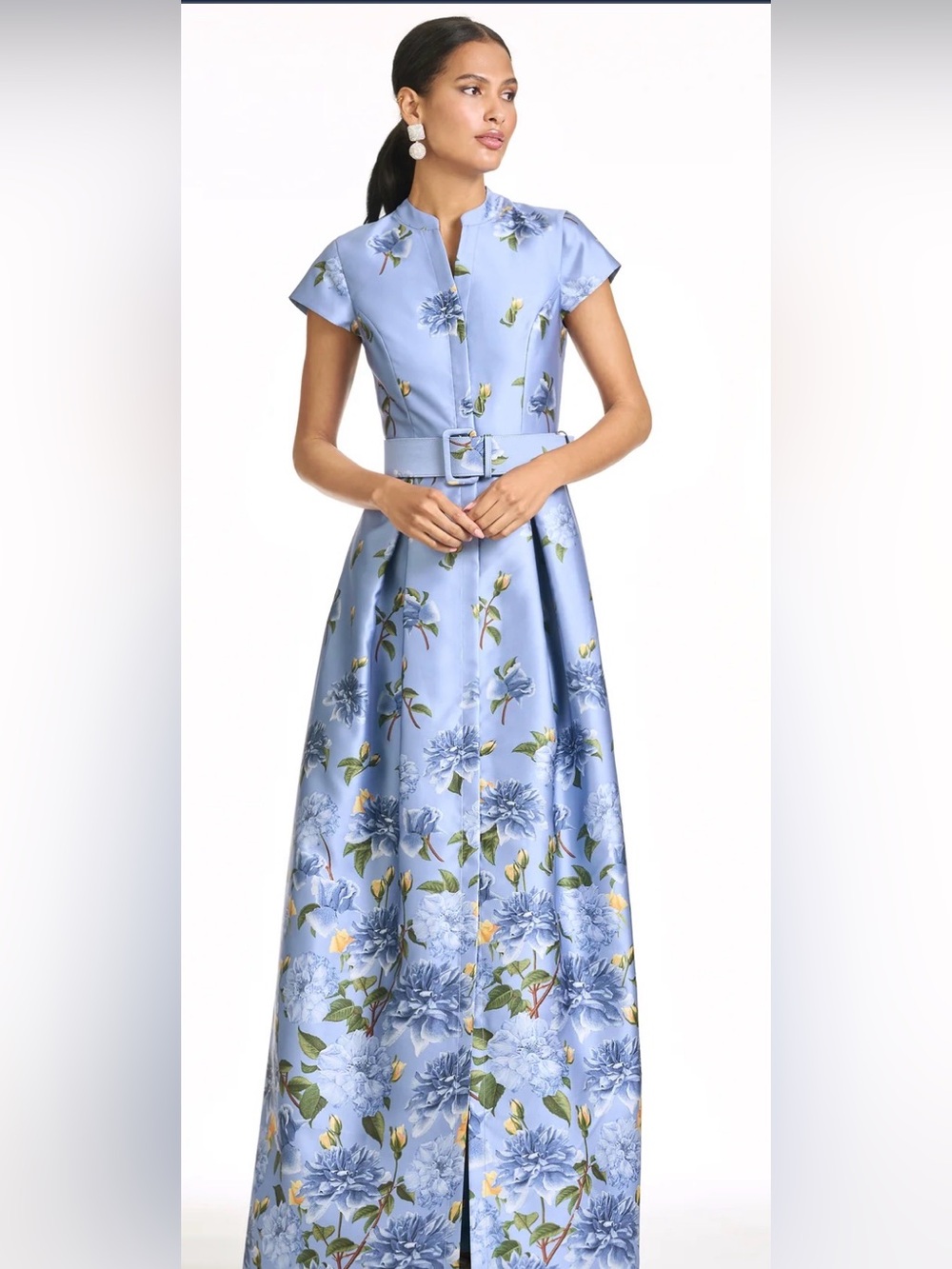 SACHIN  & BABI MARTA SKY BLUE FLORAL MIKADO BALL GOWN